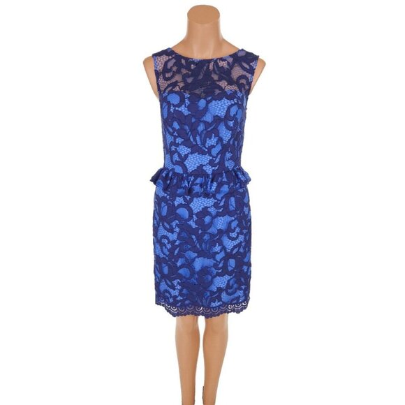 Lilly Pulitzer Kiri Dress Size 0 XS Blue Lace Peplum Lined Open Back - Picture 2 of 12